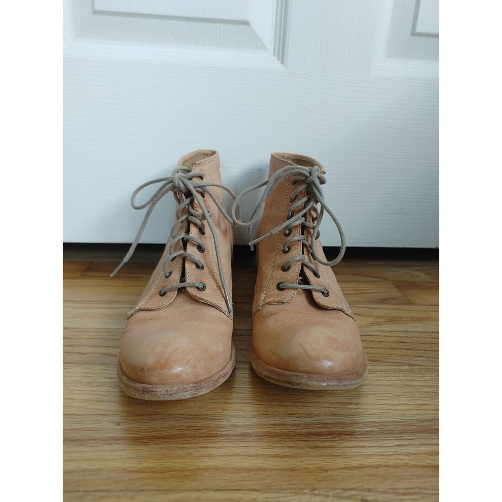 FRYE Women's Size 8.5 Carson Lace Up Stacked Heel Leather Ankle Boots Tan
